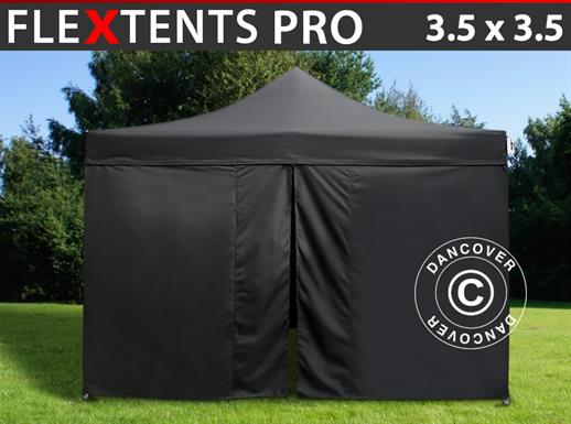 Vouwtent/Easy up tent FleXtents PRO 3,5x3,5m Zwart, inkl. 4 zijwanden