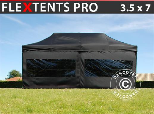Vouwtent/Easy up tent FleXtents PRO 3,5x7m Zwart, inkl. 6 zijwanden