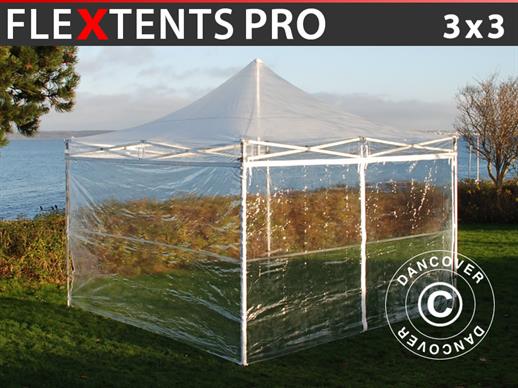 Vouwtent/Easy up tent FleXtents PRO 3x3m Doorzichtig, inkl. 4 Zijwanden