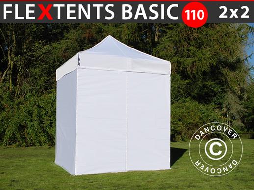 Vouwtent/Easy up tent FleXtents Basic 110, 2x2m Wit, inkl. 4 Zijwanden