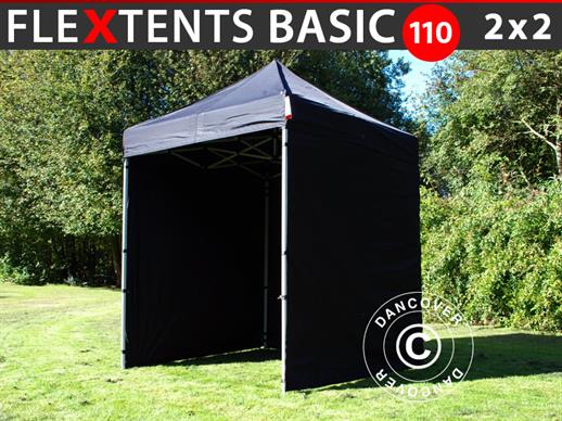 Faltzelt FleXtents Basic 110, 2x2m Schwarz, mit 4 wänden