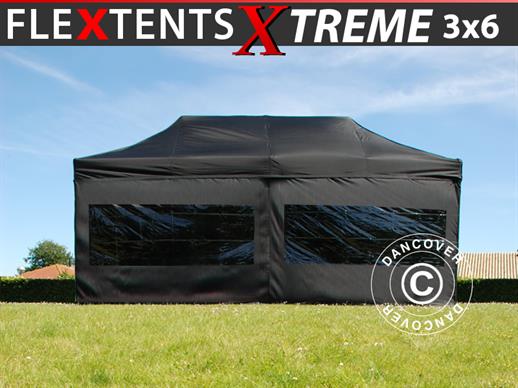 Tente Pliante FleXtents Xtreme 3x6m Noir, avec 6 cotés