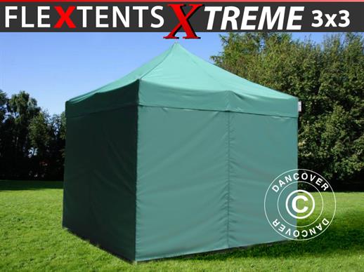 Tente pliante FleXtents Xtreme 3x3m Vert, avec 4 cotés