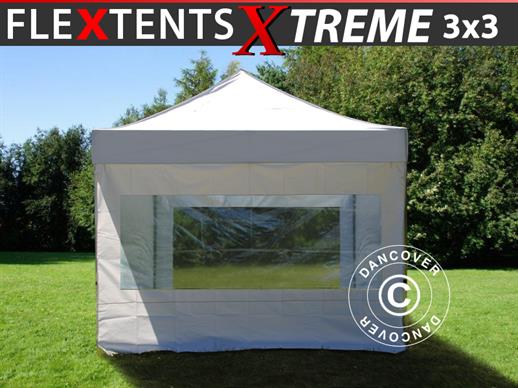 Faltzelt FleXtents Xtreme 3x3m Weiß, mit 4 Seitenwänden