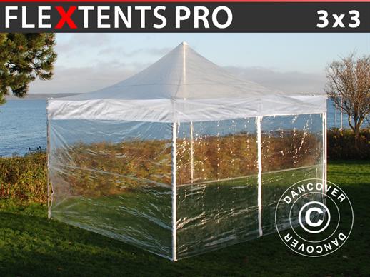 Carpa plegable FleXtents PRO 3x3m Transparente, Incl. 4 lados