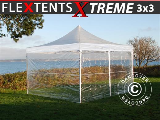 Faltzelt FleXtents Xtreme 3x3m Transparent, mit 4 Seitenwänden