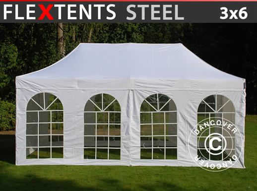 Snabbtält FleXtents Steel 3x6m Vit, inkl. 4 sidor