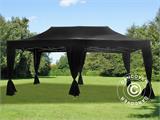 Vouwtent/Easy up tent FleXtents Steel 3x6m Zwart, incl. 6 decoratieve gordijnen
