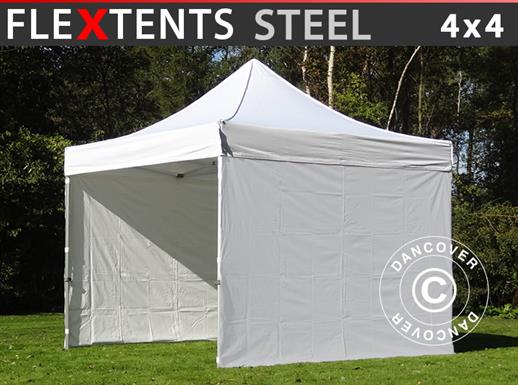 Namiot Ekspresowy FleXtents Steel 4x4m Biały, mq 4 ściany boczne