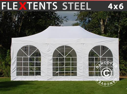 Tente Pliante FleXtents Steel 4x6m Blanc, avec 4 cotés