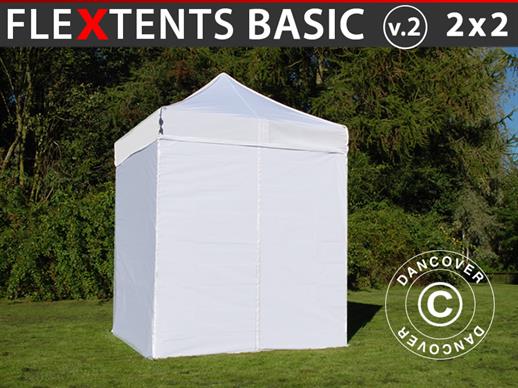 Vouwtent/Easy up tent FleXtents Basic v.2, 2x2m Wit, inkl. 4 Zijwanden