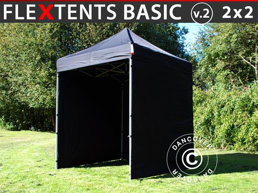 Vouwtent/Easy up tent FleXtents Basic v.2, 2x2m Zwart, inkl. 4 Zijwanden