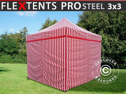 Tente pliante FleXtents PRO Steel 3x3m Rayé, avec 4 cotés