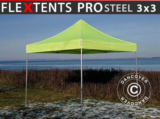Saliekamā nojume FleXtents PRO Steel 3x3m Neona dzeltens/zaļš