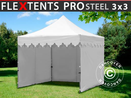 Quick-up telt FleXtents PRO Steel "Morocco" 3x3m Hvit, inkl. 4 sider