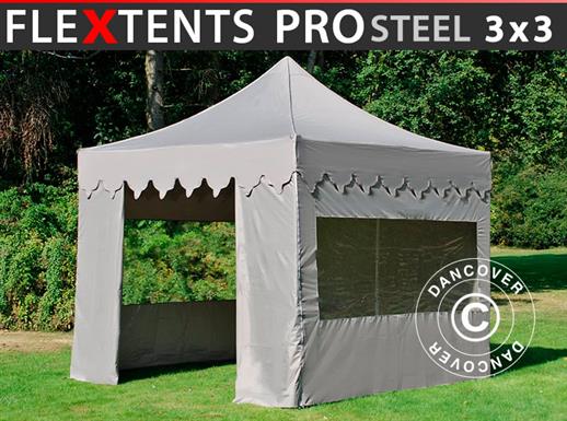 Vouwtent/Easy up tent FleXtents PRO Steel "Morocco" 3x3m Latte, inkl. 4 zijwanden
