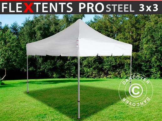 Vouwtent/Easy up tent FleXtents PRO Steel "Peaked" 3x3m Wit