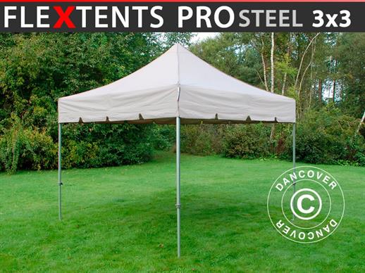Vouwtent/Easy up tent FleXtents PRO Steel "Peaked" 3x3m Latte