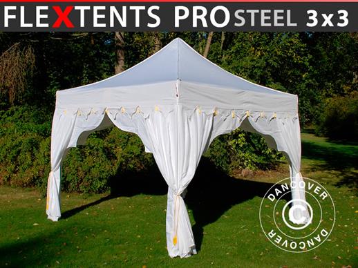 Vouwtent/Easy up tent FleXtents PRO Steel "Raj" 3x3m Wit/Goud