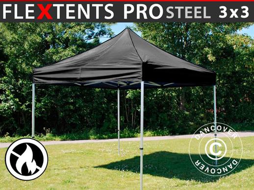 Quick-up telt FleXtents PRO Steel 3x3m Svart, Flammehemmende