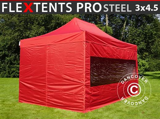 Brzo sklopivi paviljon FleXtents PRO Steel 3x4,5m, Crvena, uključ. 4 bočne stranice