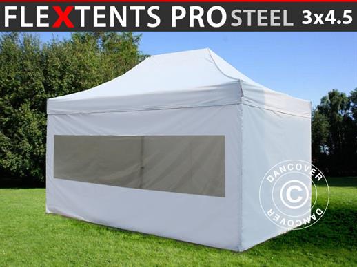 Brzo sklopivi paviljon FleXtents PRO Steel 3x4,5m, Bijela, uključ. 4 bočne stranice