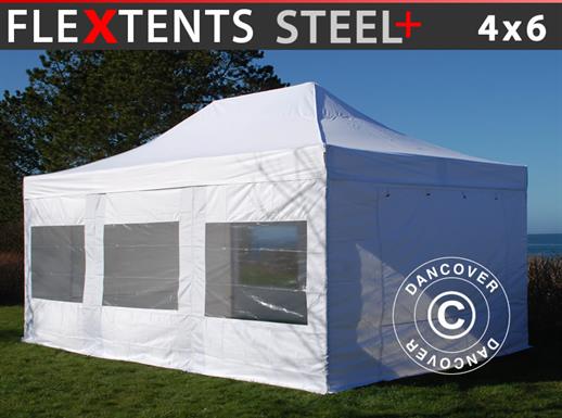 Quick-up telt FleXtents Steel+ 4x6m Hvit, inkl. 8 sider