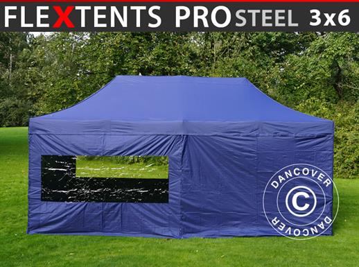 Tente pliante FleXtents PRO Steel 3x6m Bleu foncé, avec 6 cotés