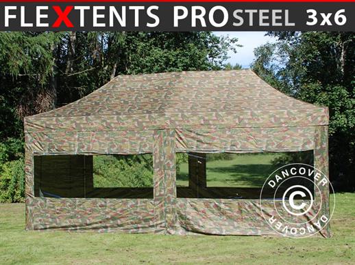 Namiot Ekspresowy FleXtents PRO Steel 3x6m Kamuflaż/Wojskowy, mq 6 ściany boczne