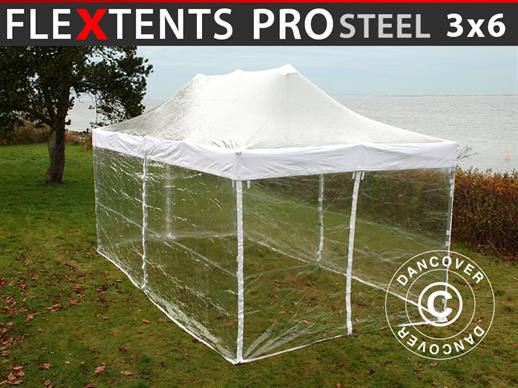 Pop up gazebo FleXtents PRO Steel 3x6 m Clear, incl. 6 sidewalls