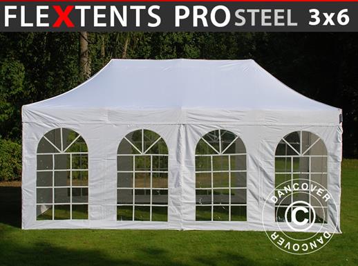 Quick-up telt FleXtents PRO Steel Vintage Style 3x6m Hvit, inkl. 6 sider