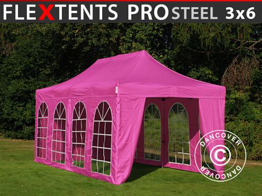 Tente Pliante FleXtents PRO Steel Vintage Style 3x6m Rose, avec 6 cotés