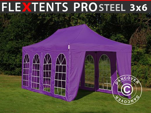 Vouwtent/Easy up tent FleXtents PRO Steel Vintage Style 3x6m Paars, inkl. 6 Zijwanden