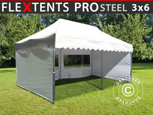 Tente pliante FleXtents PRO Steel "Wave" 3x6m Blanc, avec 6 cotés