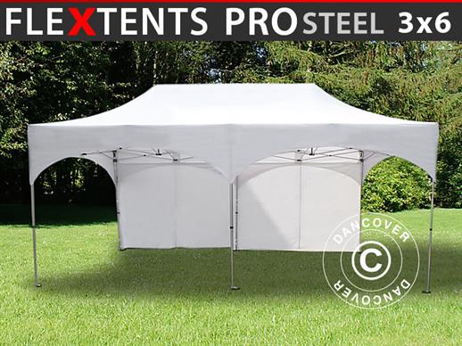 Tente pliante FleXtents PRO Steel "Arched" 3x6m Blanc, avec 6 cotés