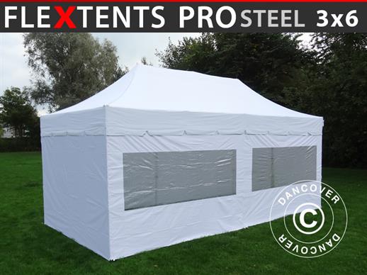 Tente Pliante FleXtents PRO Steel "Peaked" 3x6m Blanc, avec 6 cotés