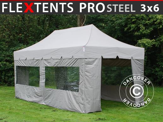Tente Pliante FleXtents PRO Steel "Peaked" 3x6m Latte, avec 6 cotés