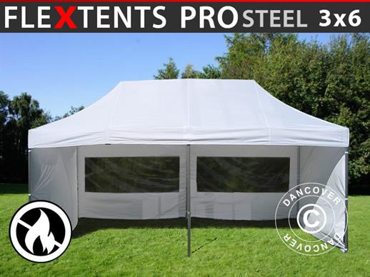 Tente pliante FleXtents PRO Steel 3x6m Blanc, Ignifugé, avec 6 cotés