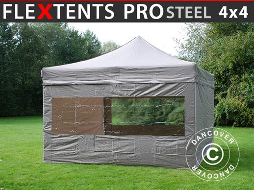 Tente pliante FleXtents PRO Steel 4x4m Latte, avec 4 cotés