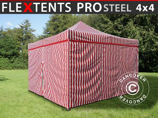 Vouwtent/Easy up tent FleXtents PRO Steel 4x4m Gestreept, inkl. 4 zijwanden