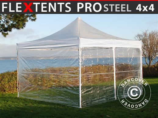 Pop up gazebo FleXtents PRO Steel 4x4 m Clear, incl. 4 sidewalls