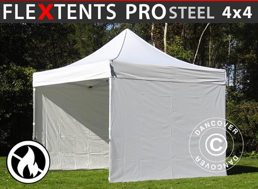 Pop up gazebo FleXtents PRO Steel 4x4 m White, Flame retardant, incl. 4 sidewalls