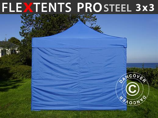 Quick-up telt FleXtents PRO Steel 3x3m Blå, inkl. 4 sider