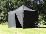 Vouwtent/Easy up tent FleXtents PRO Steel 3x3m Zwart, inkl. 4 Zijwanden
