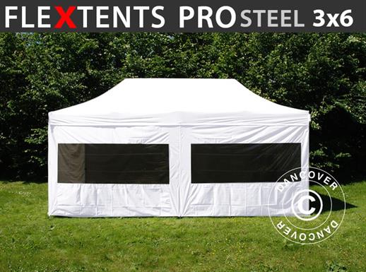 Vouwtent/Easy up tent FleXtents PRO Steel 3x6m Wit, inkl. 6 Zijwanden