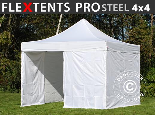 Tente pliante FleXtents PRO Steel 4x4m Blanc, avec 4 cotés