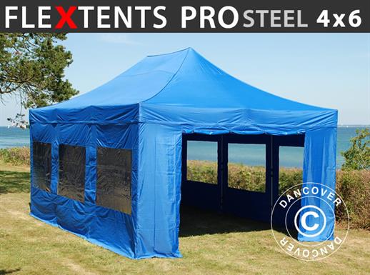 Namiot Ekspresowy FleXtents PRO Steel 4x6m Niebieski, mq 8 ściany boczne