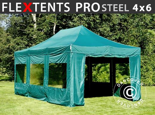Namiot Ekspresowy FleXtents PRO Steel 4x6m Zielony, mq 8 ściany boczne