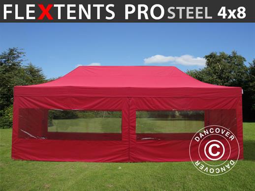 Pop up aiatelk FleXtents PRO Steel 4x8m Punane, kaasas 6 külgseinad
