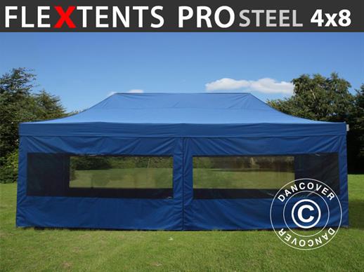 Tente pliante FleXtents PRO Steel 4x8m Bleu, avec 6 cotés